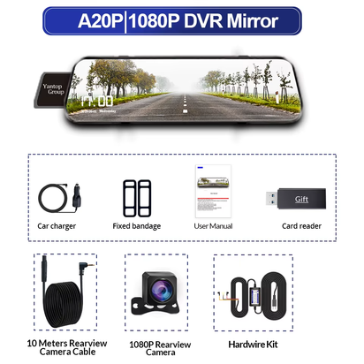 10 Inch Car DVR Car Touch Screen Video Recorder Dual 1080P Rearview Mirror Front and Rear HD Night Vision Camera Mirror