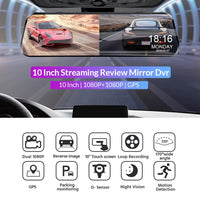 10 Inch Car DVR Car Touch Screen Video Recorder Dual 1080P Rearview Mirror Front and Rear HD Night Vision Camera Mirror