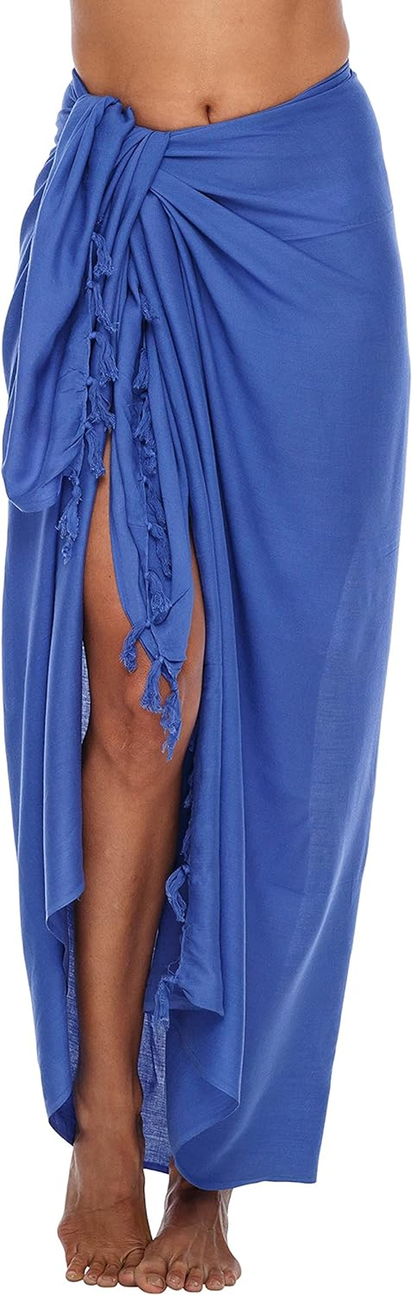 Sarong Swimsuit Coverup for Women Pareo Long Beach Bathing Suit Wrap with Coconut Clip