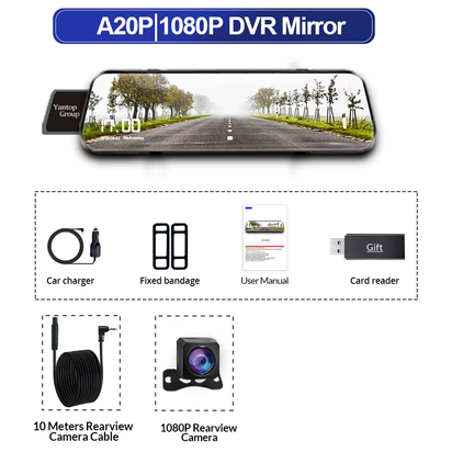 10 Inch Car DVR Car Touch Screen Video Recorder Dual 1080P Rearview Mirror Front and Rear HD Night Vision Camera Mirror